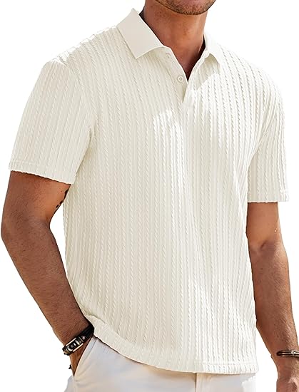 JMIERR Men's Casual Polo Shirt Summer Short Sleeve Vacation Button Beach Knit Stretch Golf Shirt