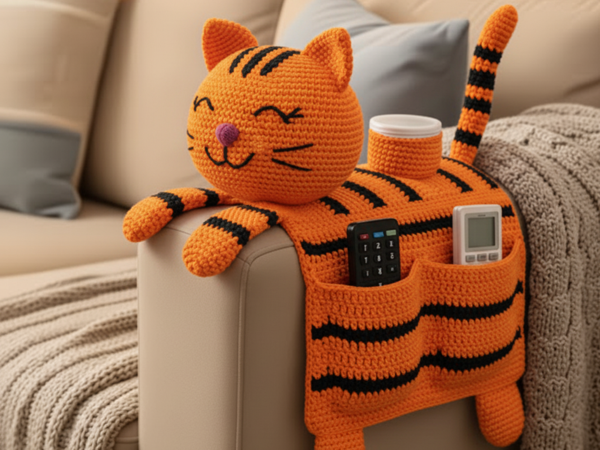 Crochet Cat Sofa Arm Organizer Pattern