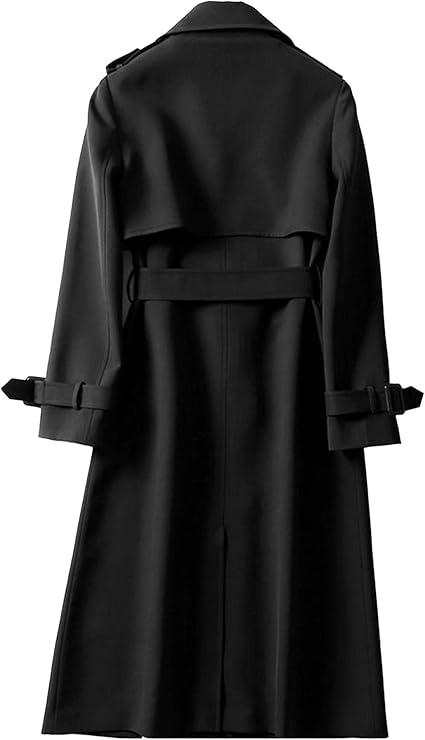 Women's double breasted long windbreaker with tie up stand up collar and lapel coat