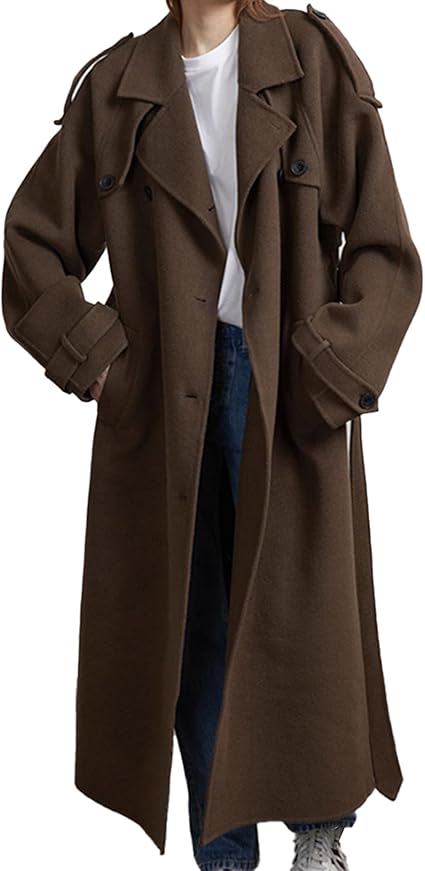 Women's winter double breasted Peacoat long sleeved split collar Maxi long windbreaker jacket