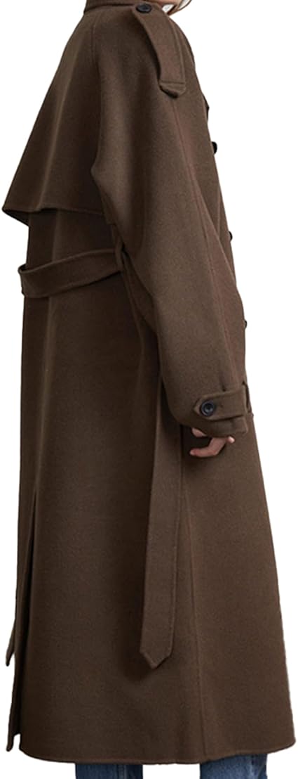 Women's winter double breasted Peacoat long sleeved split collar Maxi long windbreaker jacket