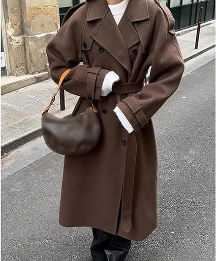 Women's winter double breasted Peacoat long sleeved split collar Maxi long windbreaker jacket