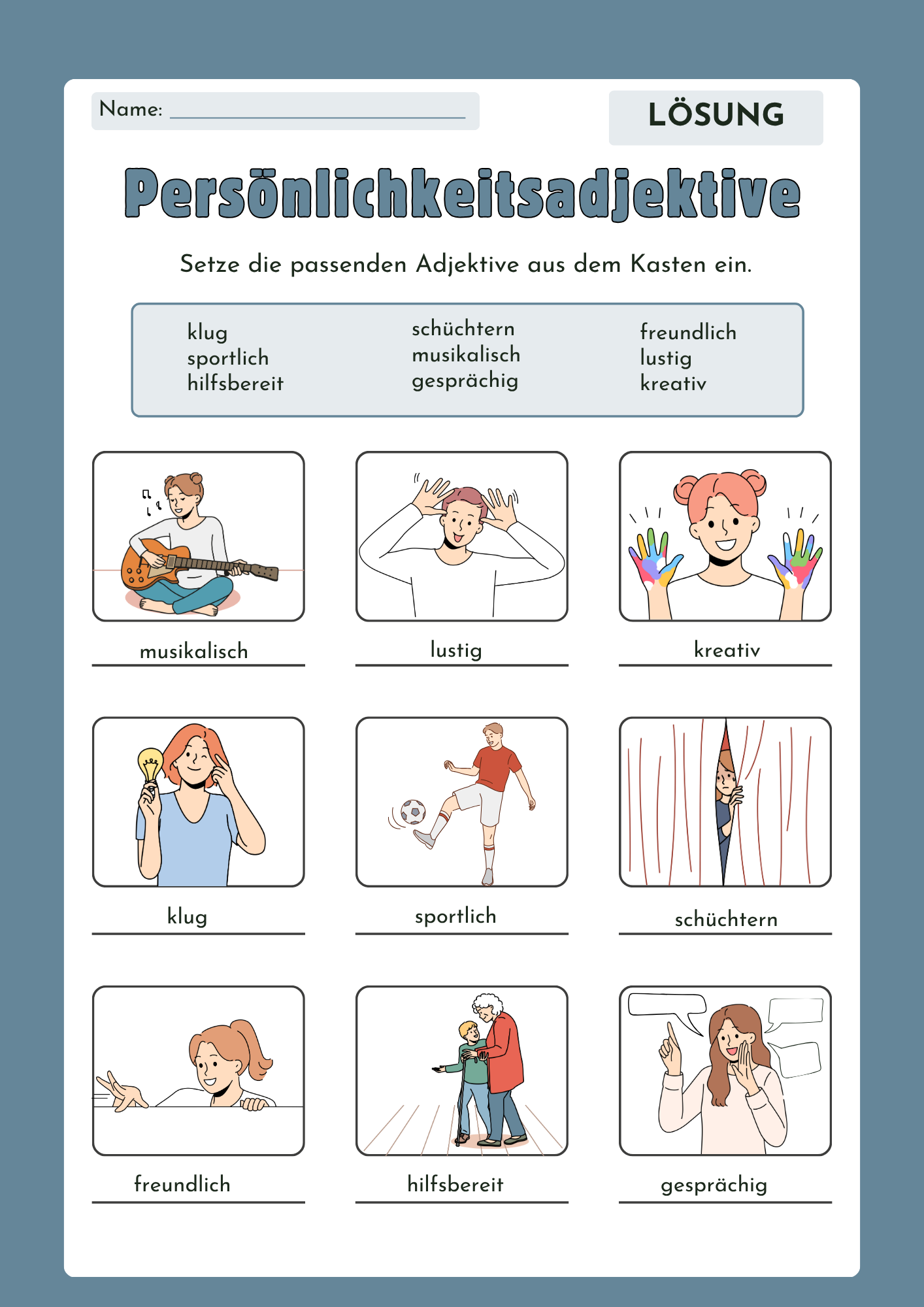Arbeitsblatt - Persönlichkeitsadjektive