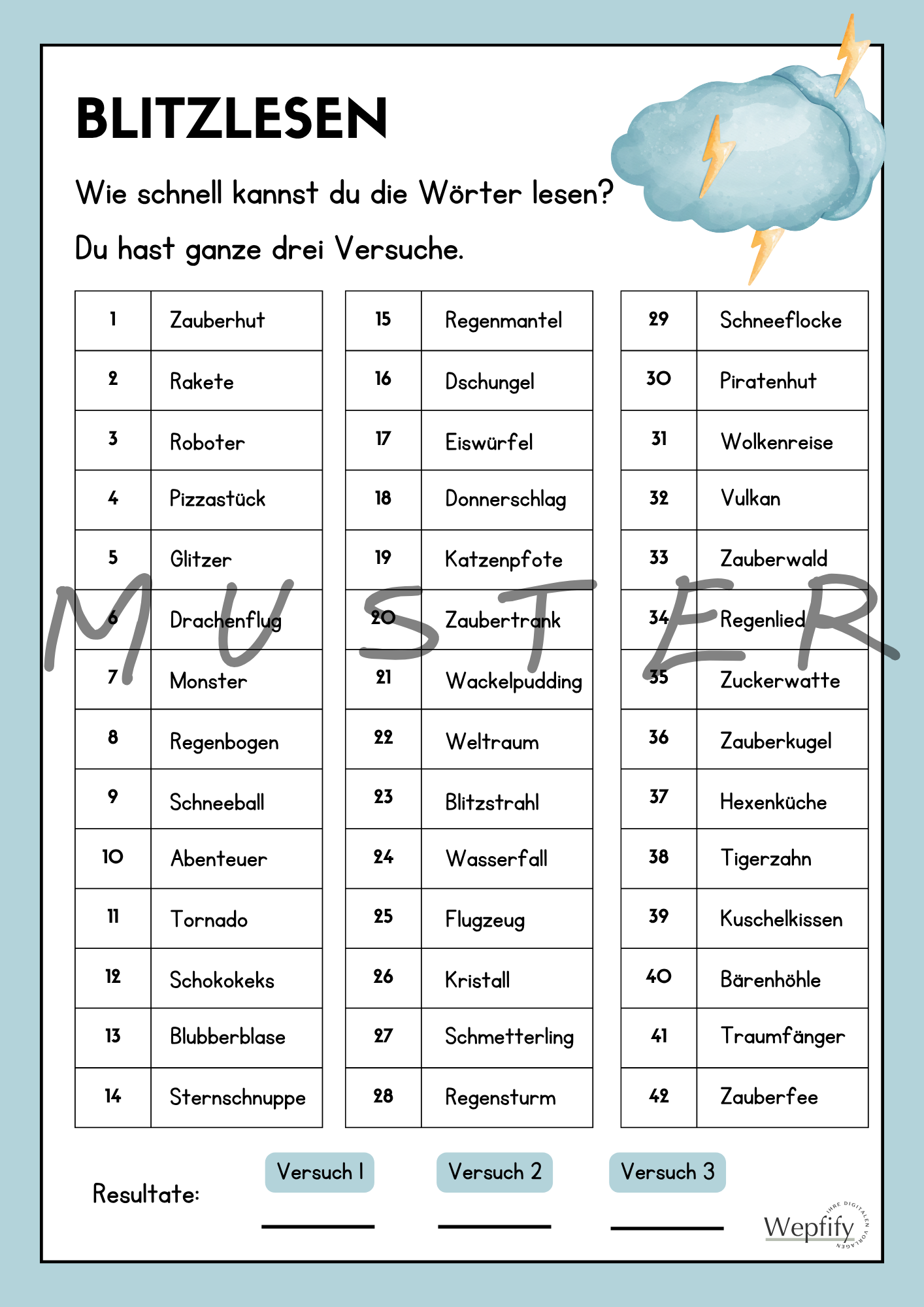 Arbeitsblatt - Blitzlesen