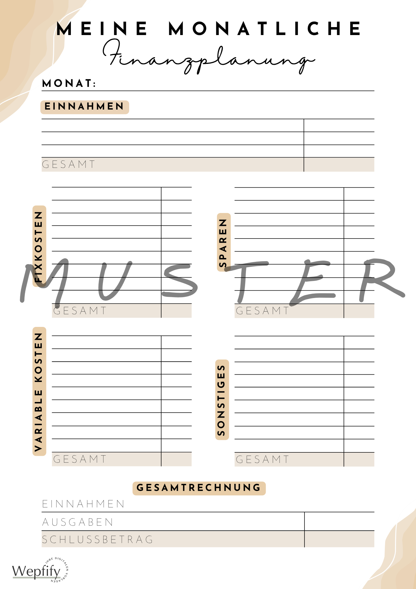 Monatliche Finanzplanung Vorlage