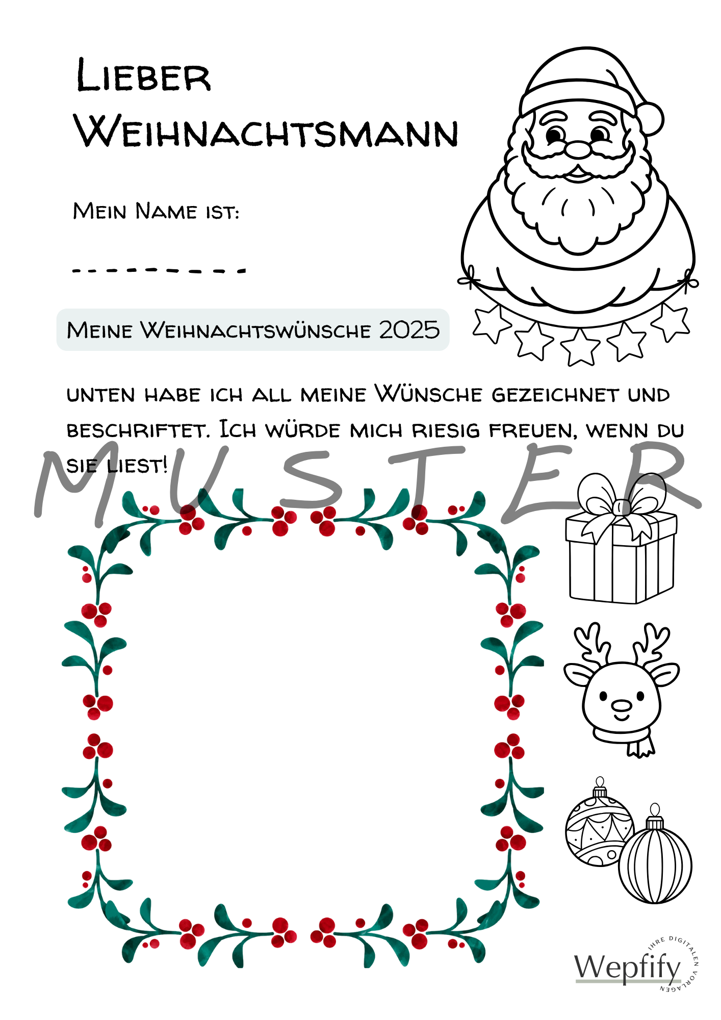 Wunschzettel zum Ausmalen 