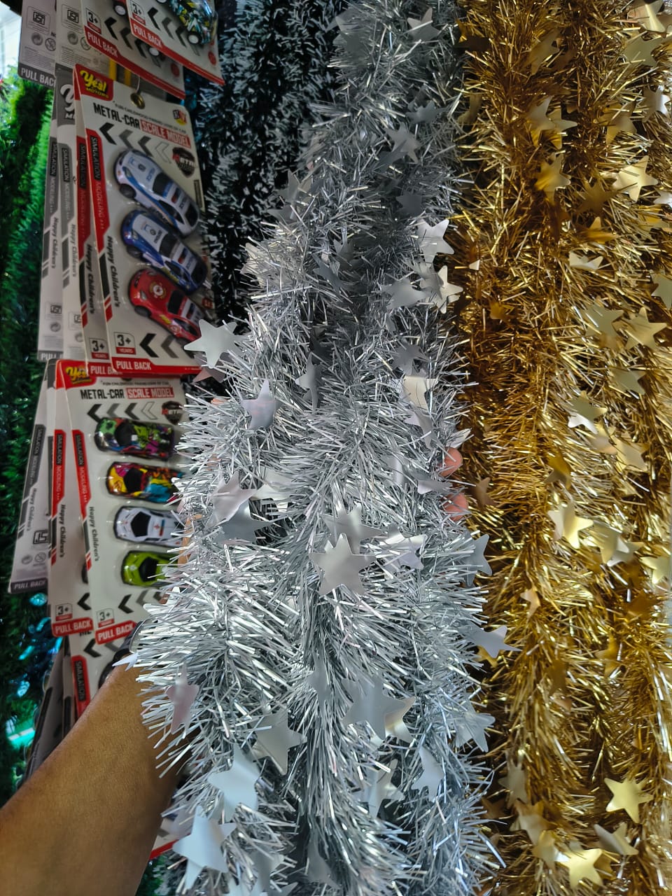 Silver Star Tinsel Garland