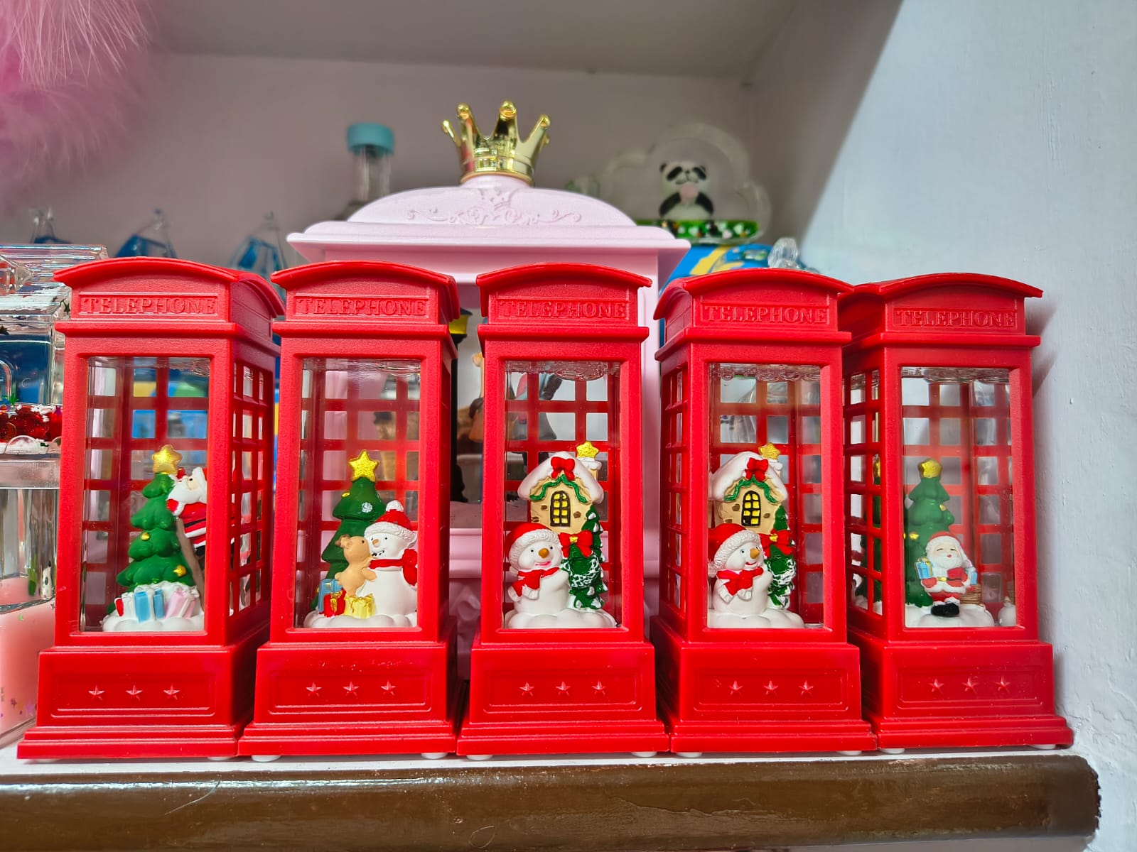 Christmas-themed Red Telephone Booth Ornaments