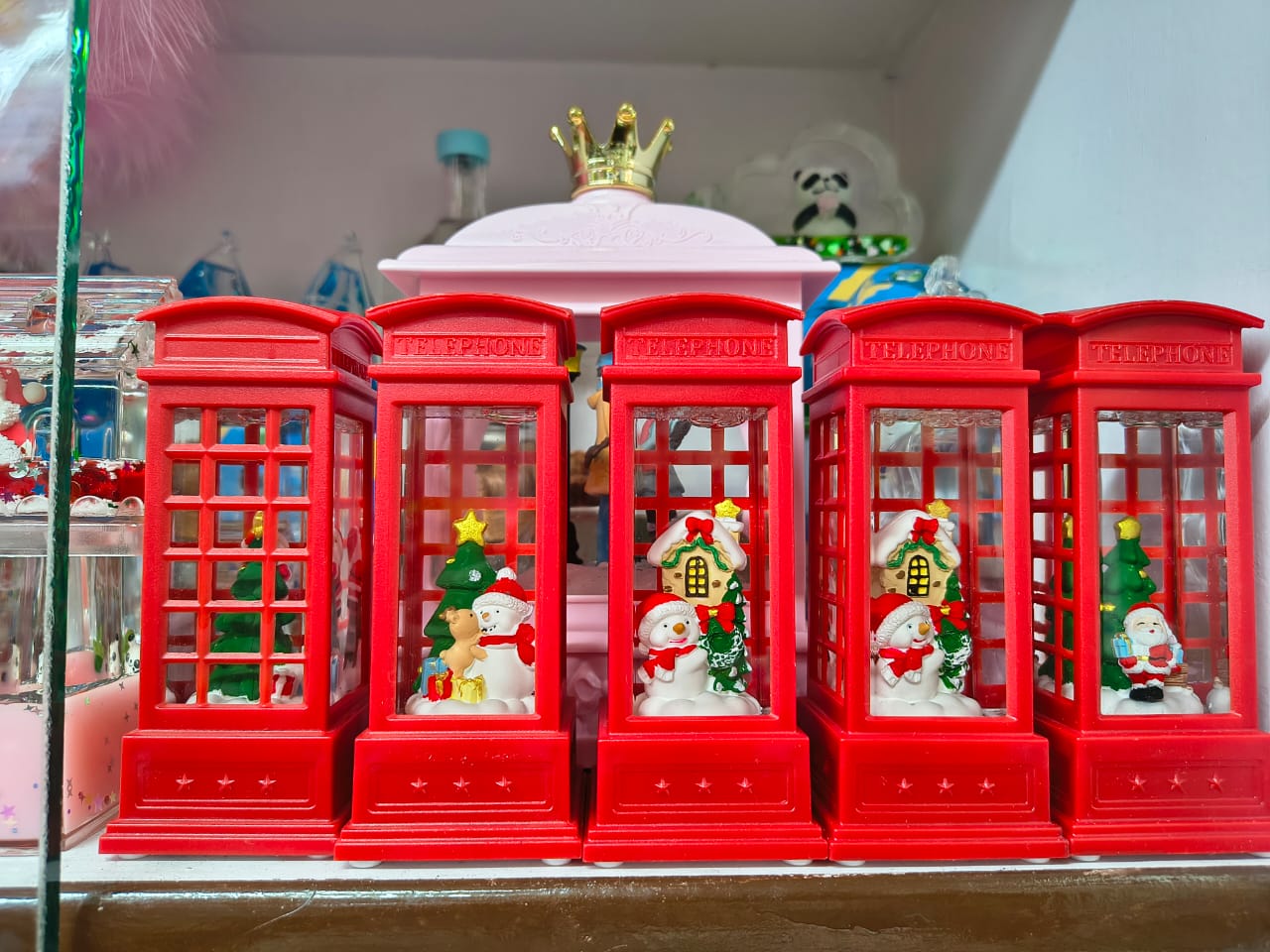 Christmas-themed Red Telephone Booth Ornaments