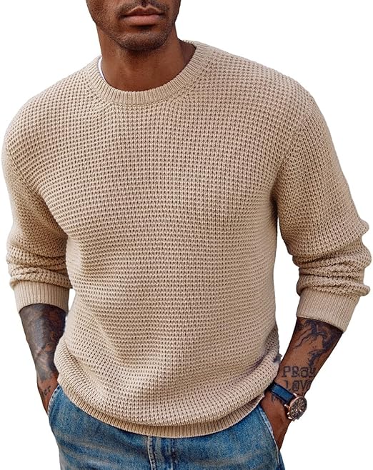 PJ Paul Jones Men's Pullover Sweater Waffle Texture Long Sleeve Knit Sweater