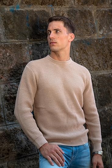 PJ Paul Jones Men's Pullover Sweater Waffle Texture Long Sleeve Knit Sweater
