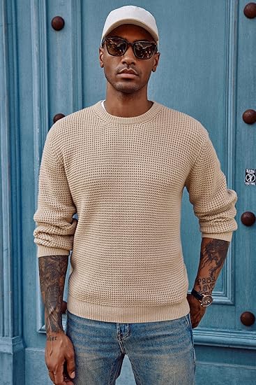 PJ Paul Jones Men's Pullover Sweater Waffle Texture Long Sleeve Knit Sweater