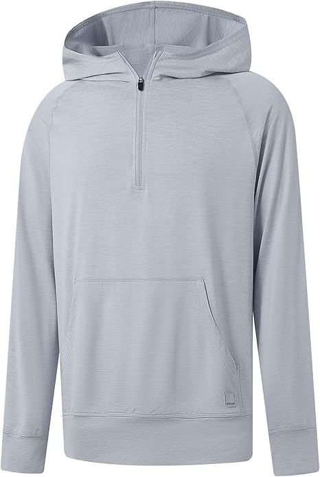 Men's Long Sleeve Kangaroo Pocket Lightweight Heathered Golf Quarter Zip Hoodie Pullover