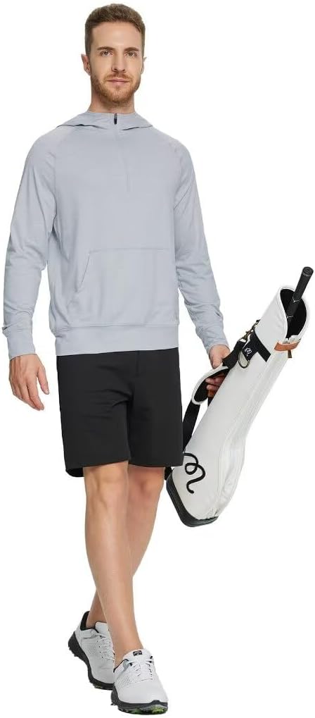 Men's Long Sleeve Kangaroo Pocket Lightweight Heathered Golf Quarter Zip Hoodie Pullover