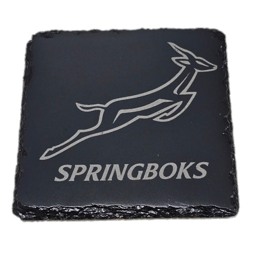 Springbok engraved Slate Coasters x 2 (South African Rugby)
