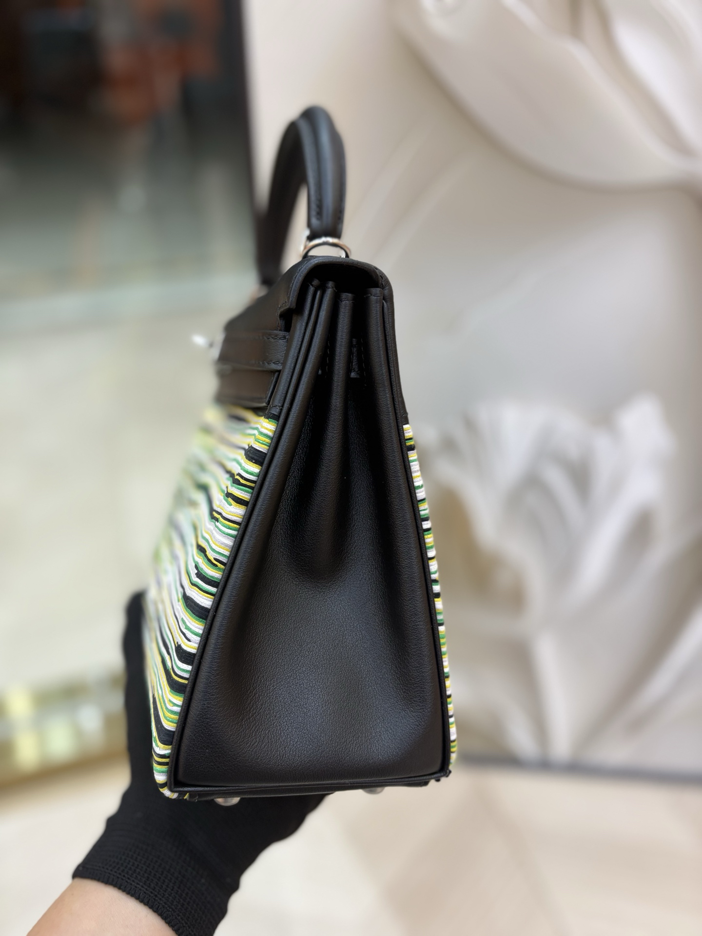 Hermès Kelly 25 Sheep skin cut and stitched with swift leather