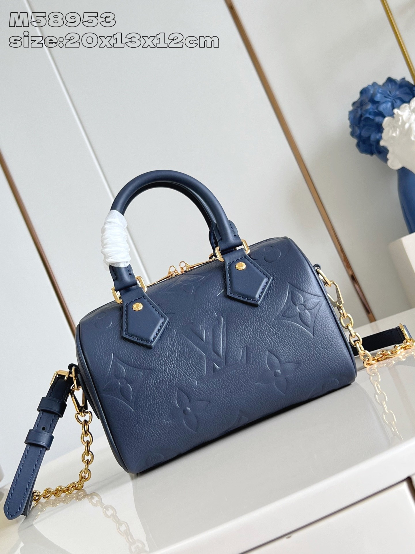 【 M58953 Deep Blue Embossing 】LV Speedy Bandoulière 20 handbag