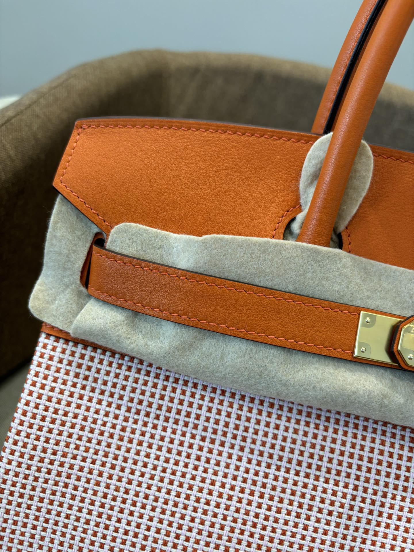 Hermès Birkin 25-30 Orange waffle Gold and silver buttons