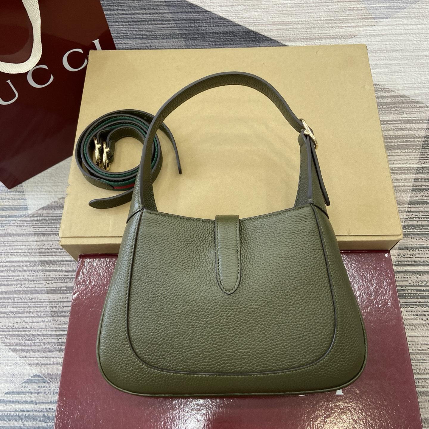 【810232 Forest Green Lychee Peel】gucci Jackie 1961