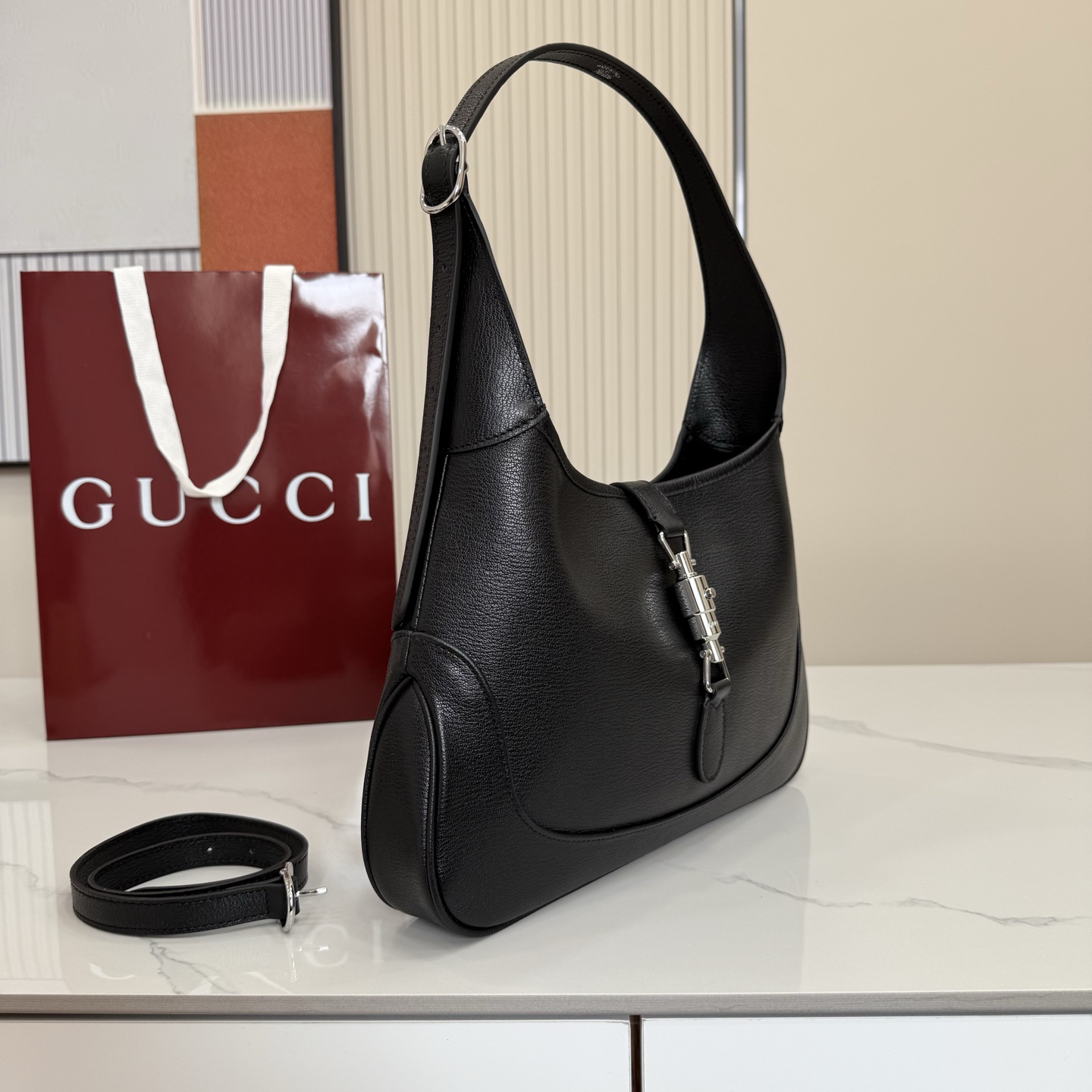 【863136 Black full leather】gucci Jackie 1961