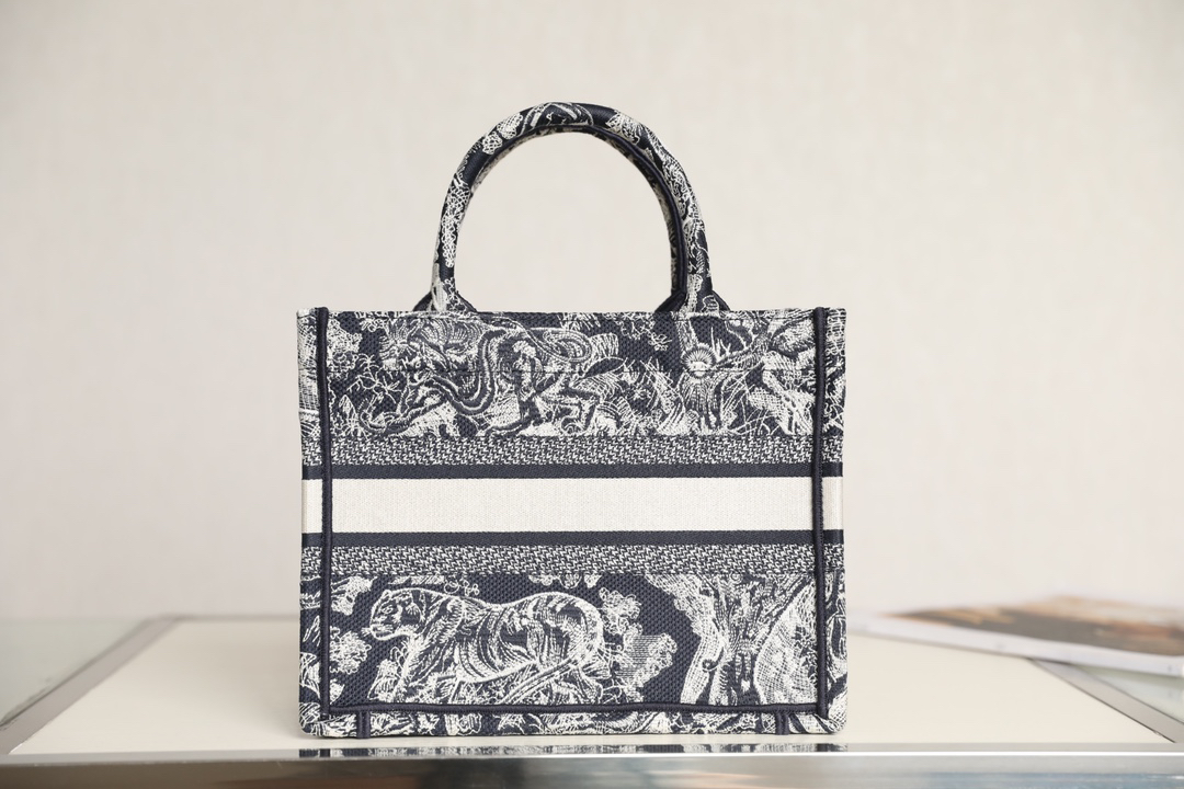 DIOR Book Tote Blue tiger pattern