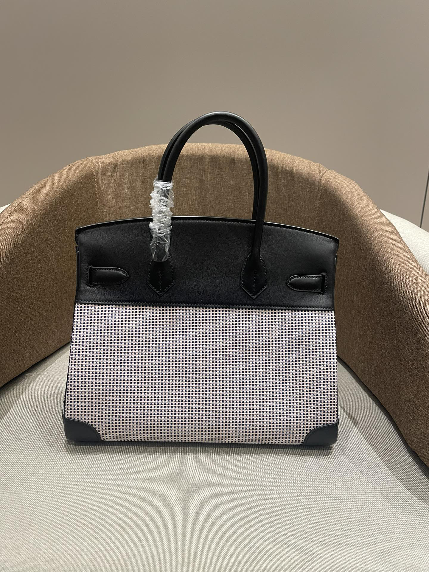 Hermès Birkin 25-30 Black Huffegh Gold and silver buttons