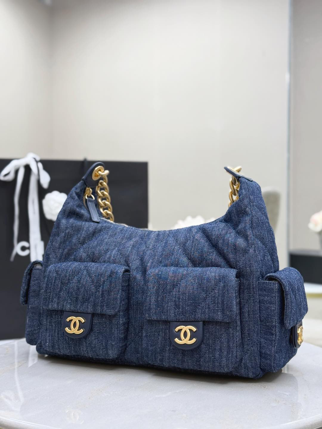 Chanel 25C Cowboy hippie hobo bag made of washed denim
