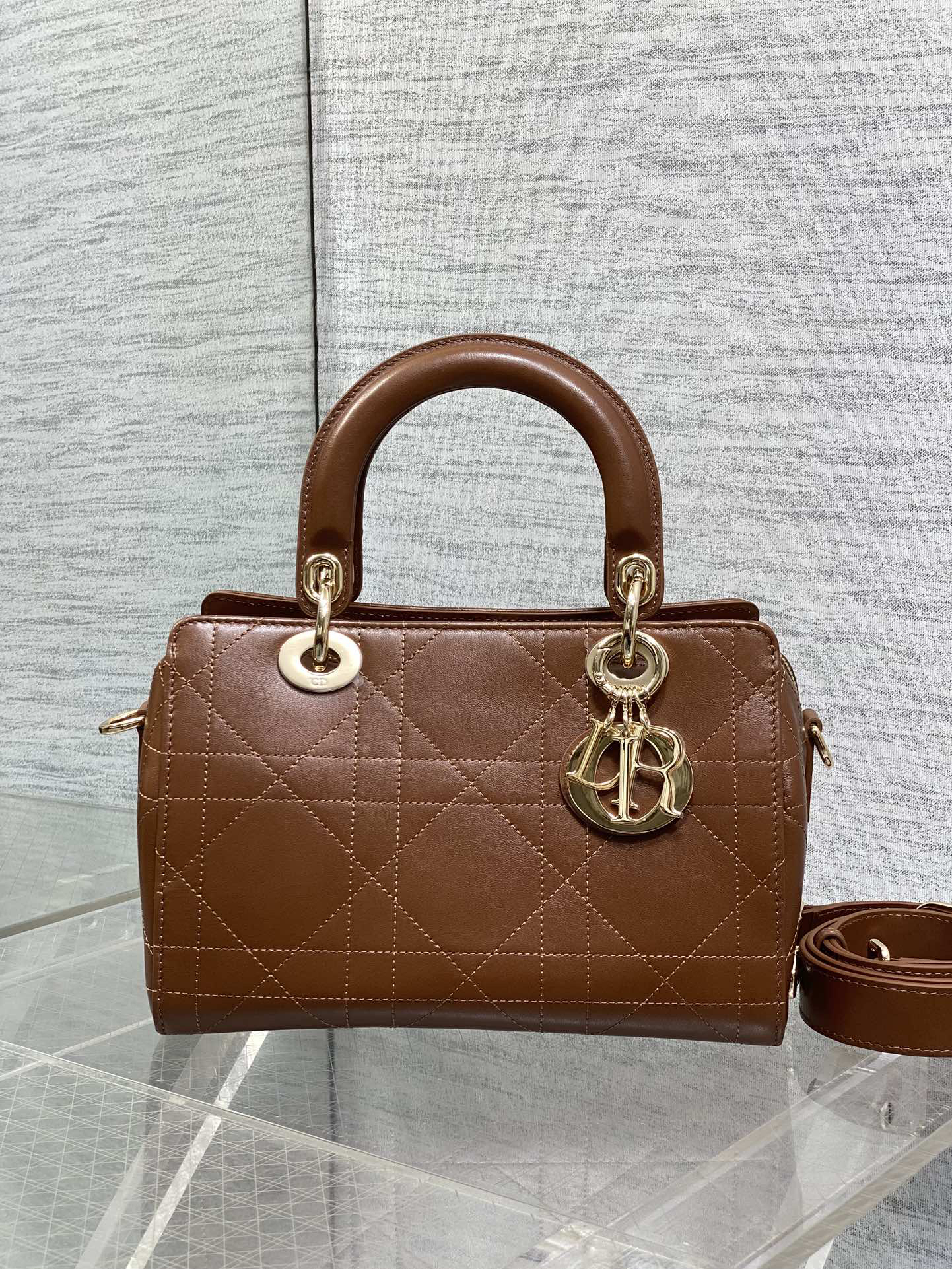 DIOR Lady Dior Coffee-colored plain leather