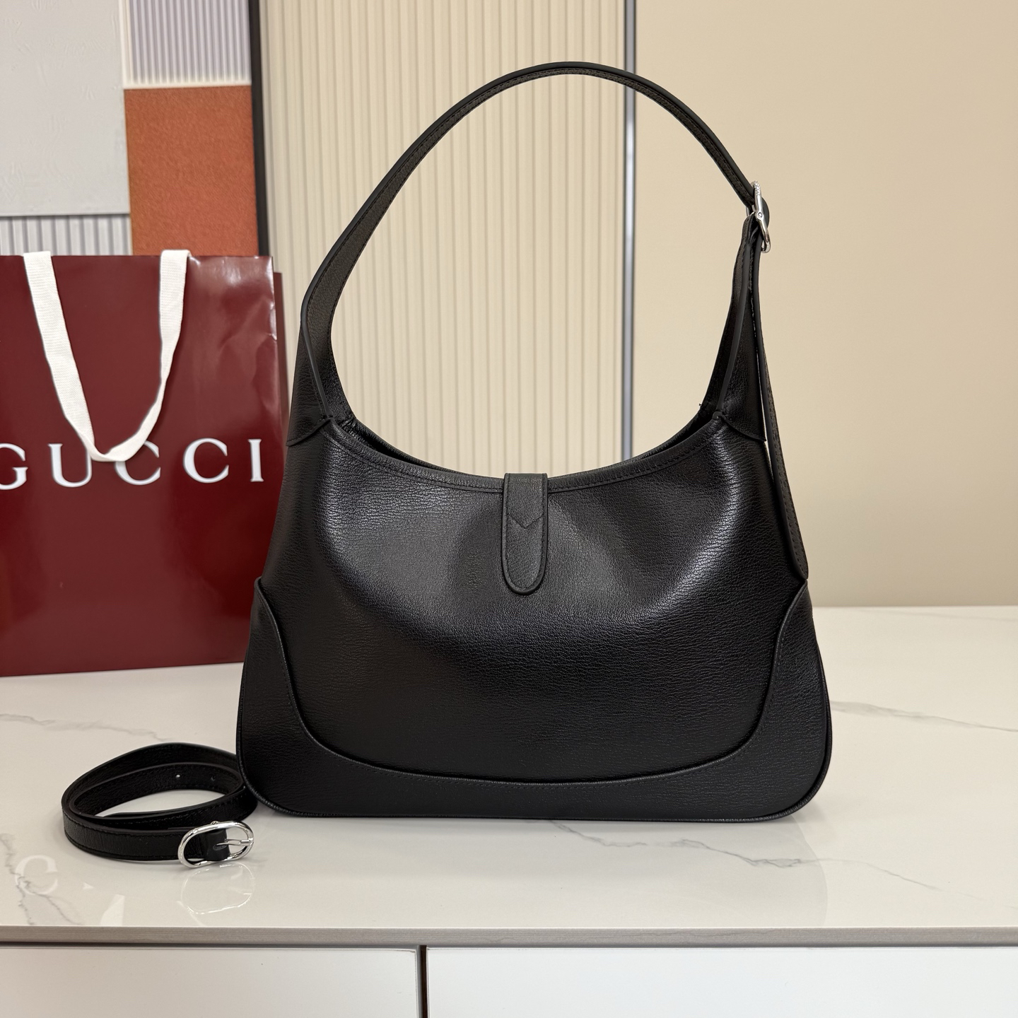 【863136 Black full leather】gucci Jackie 1961