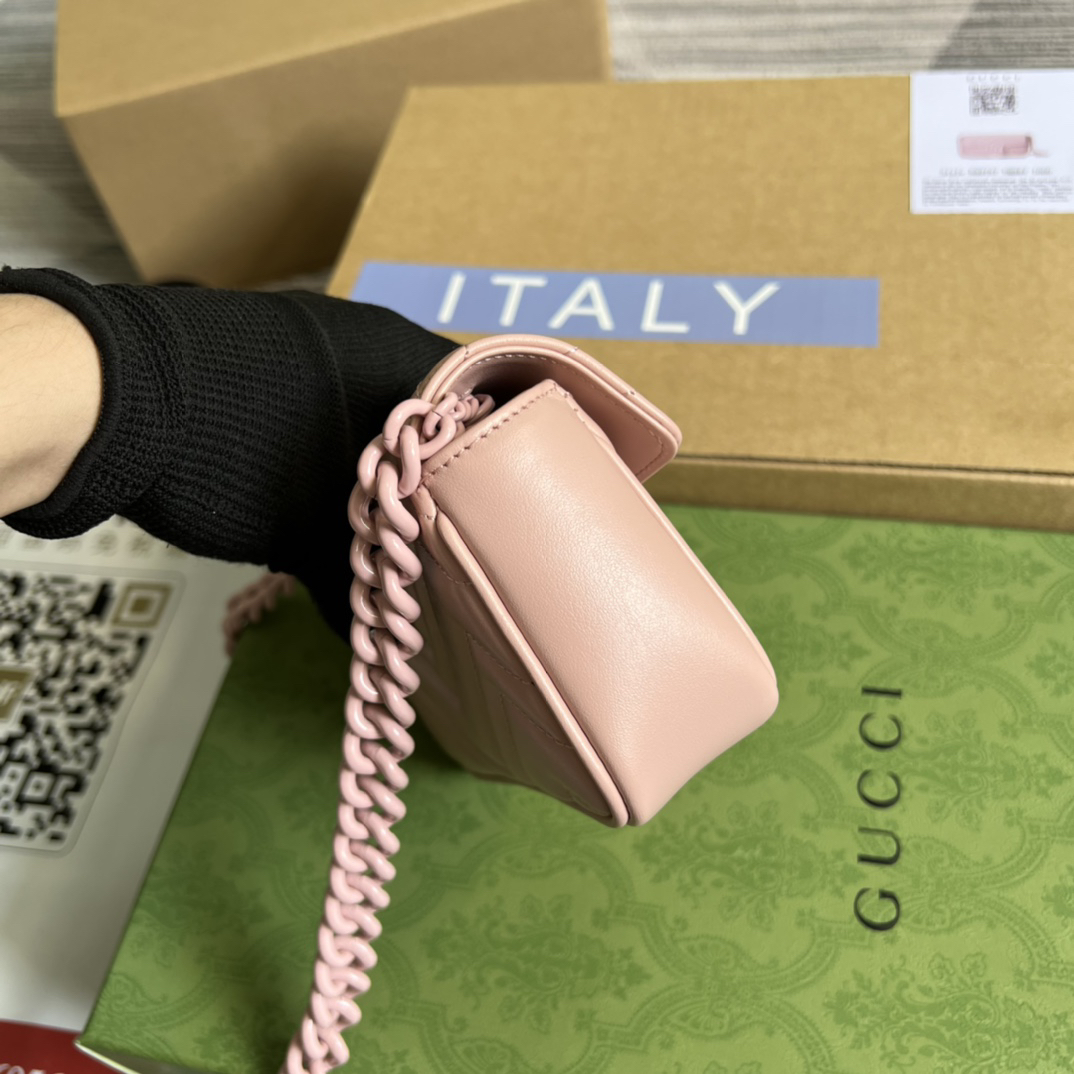 【699757 Pink powder hardware with full leather finish】gucci GG Marmont