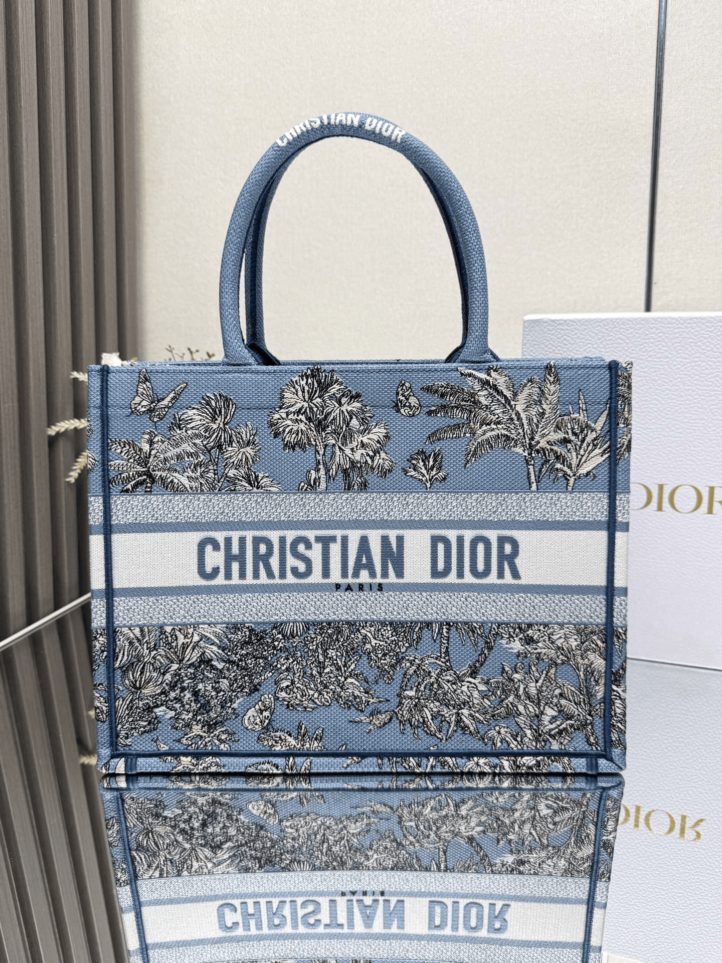 DIOR Book Tote New Coconut Tree Sea Blue Medium Size