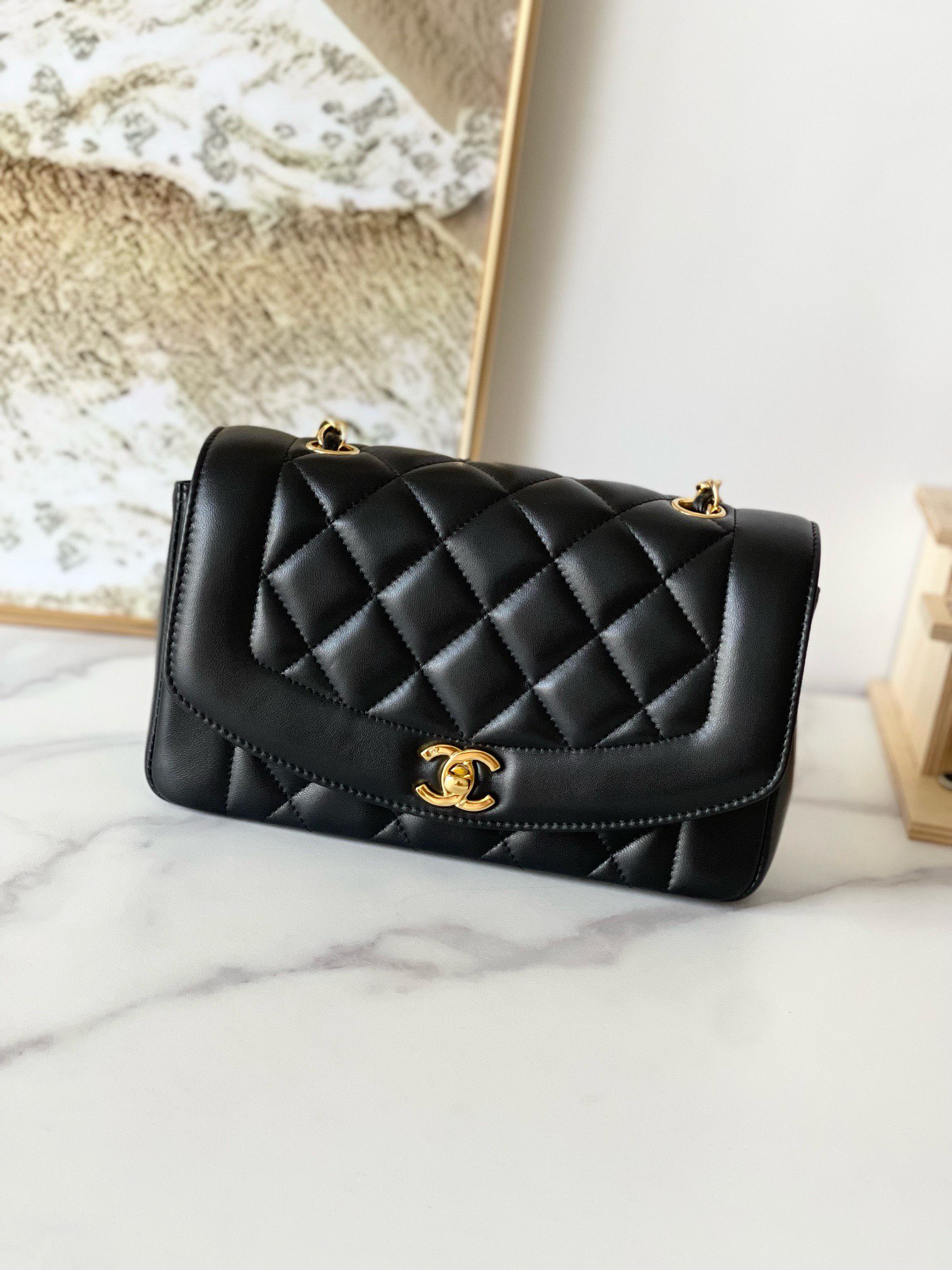 Chanel cf Middle Ages Chain Bag - Black - Sheepskin
