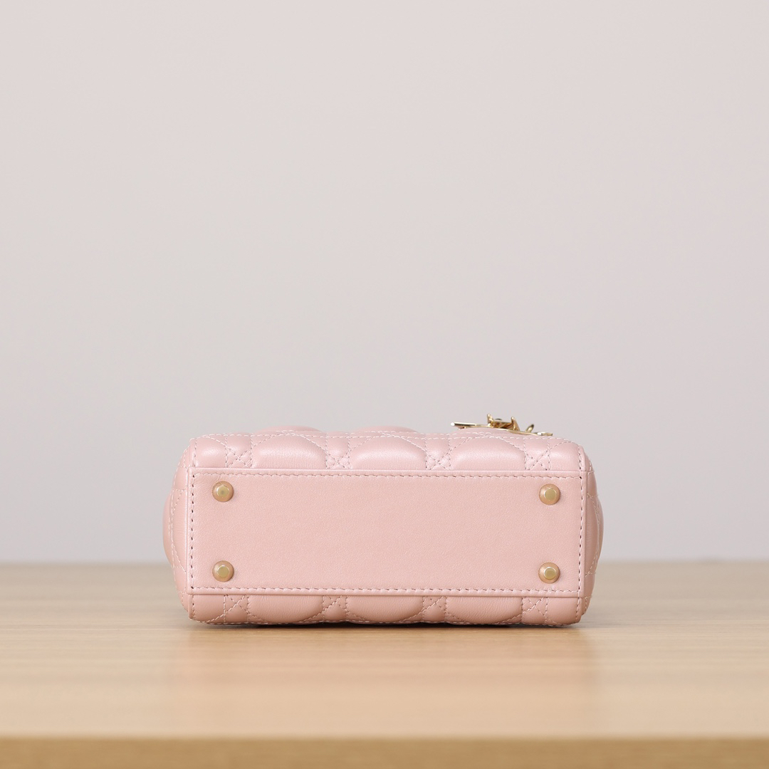DIOR Lady Dior Three-pocket Duchess bag, pearlized pink sheepskin, gold snap buttons