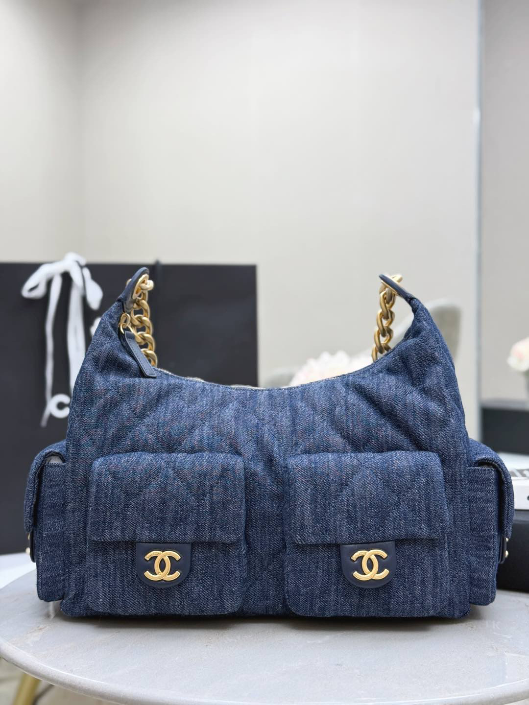 Chanel 25C Cowboy hippie hobo bag made of washed denim