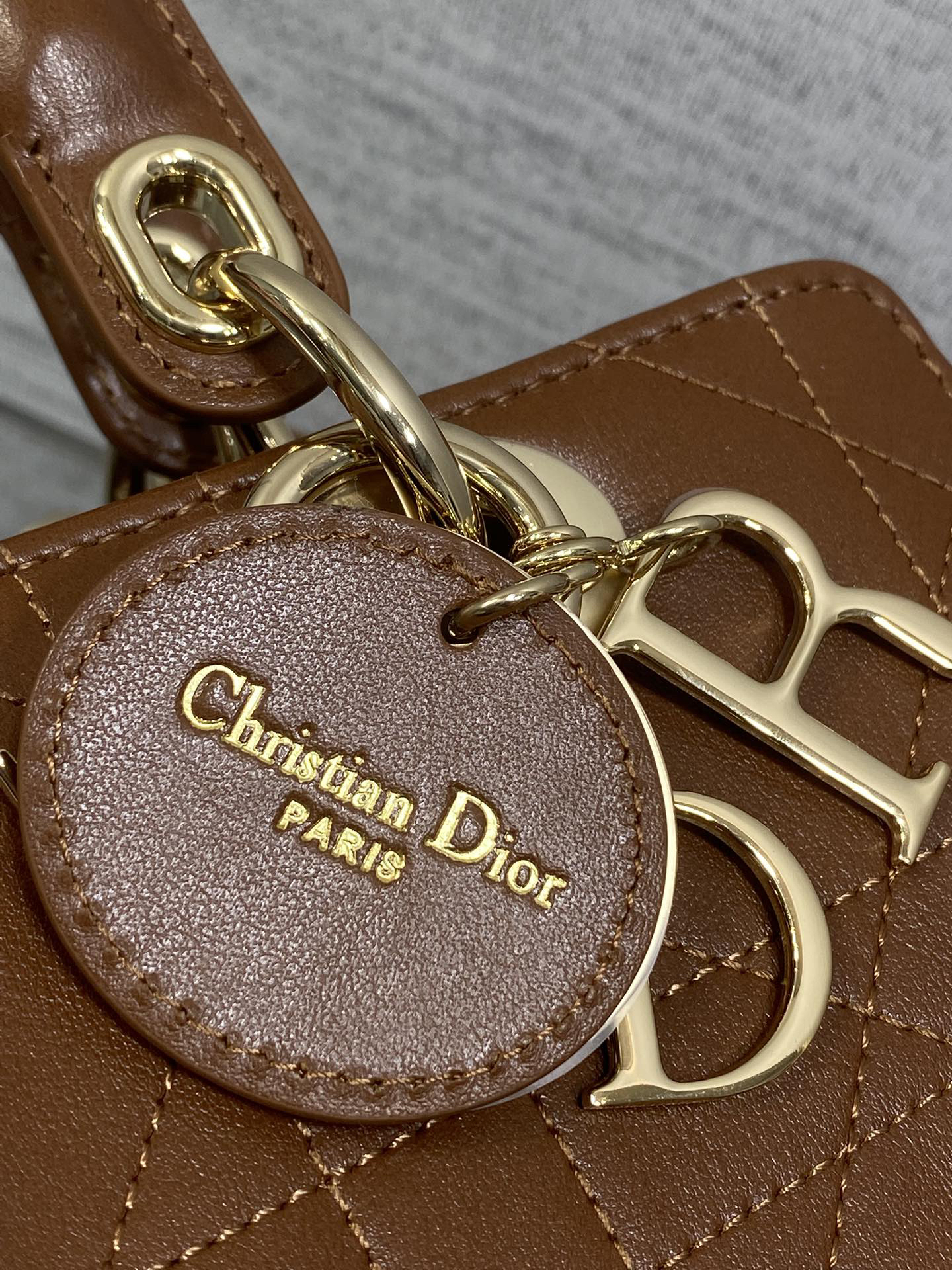 DIOR Lady Dior Coffee-colored plain leather