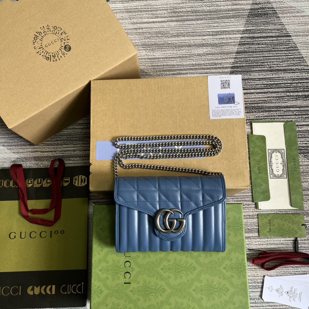 【474575 Blue square grid】gucci GG Marmont