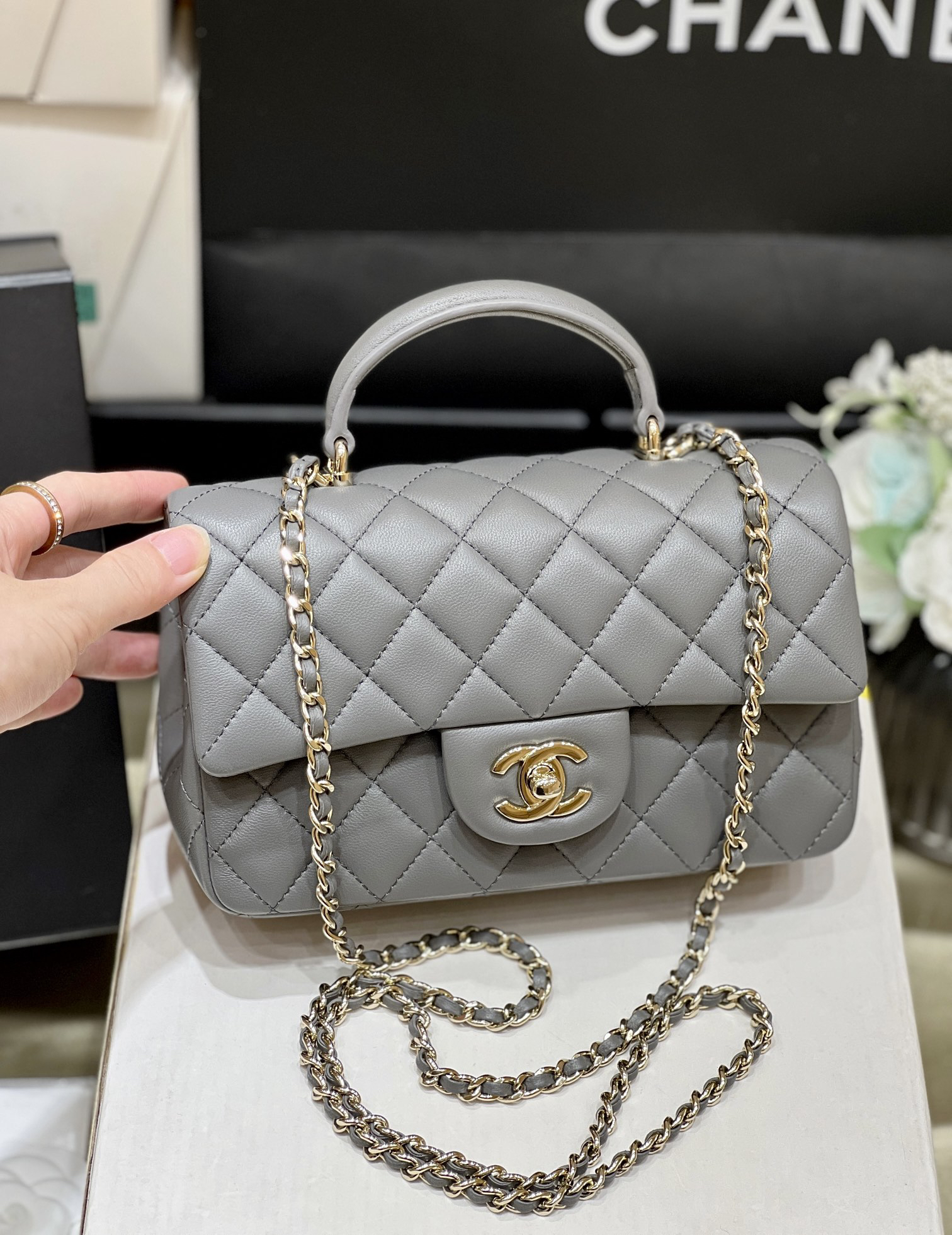 Chanel cf mini graphite grey