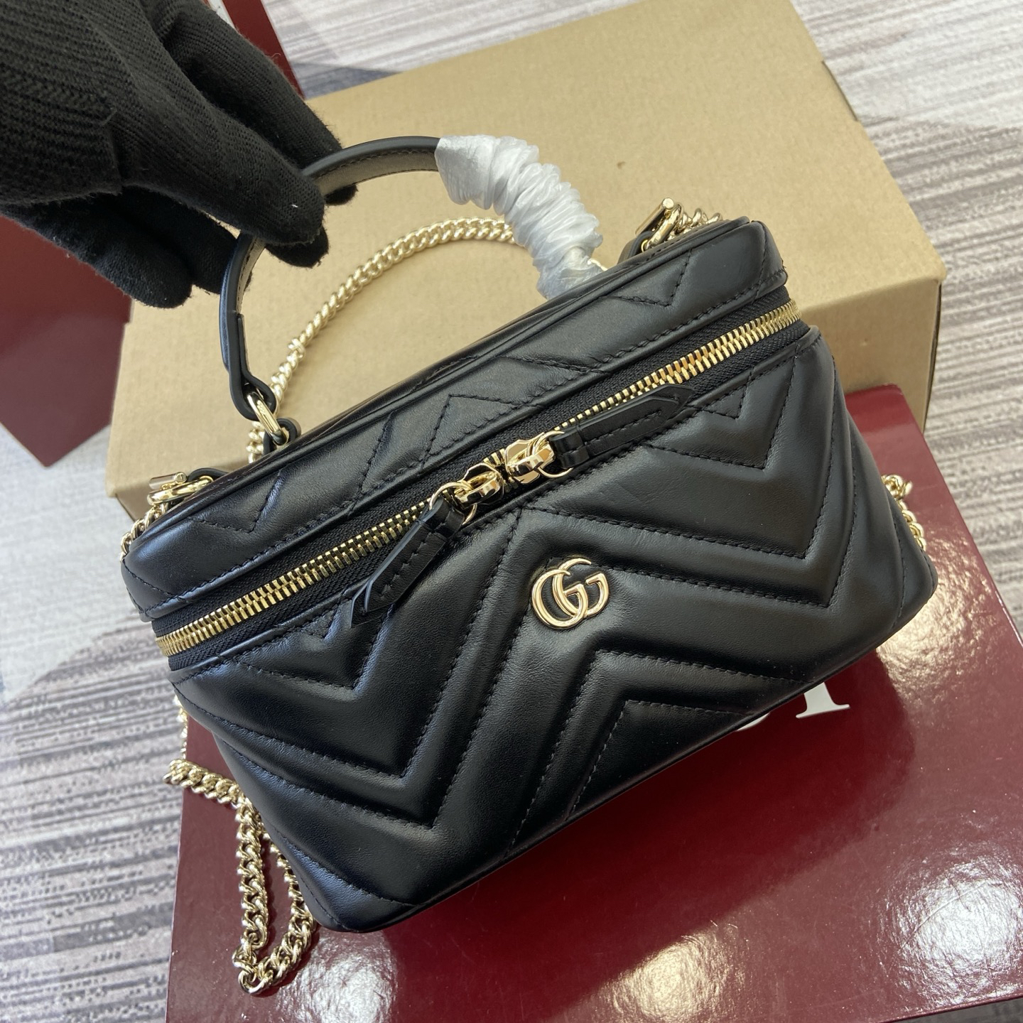 【837454 Black full leather】gucci GG Marmont