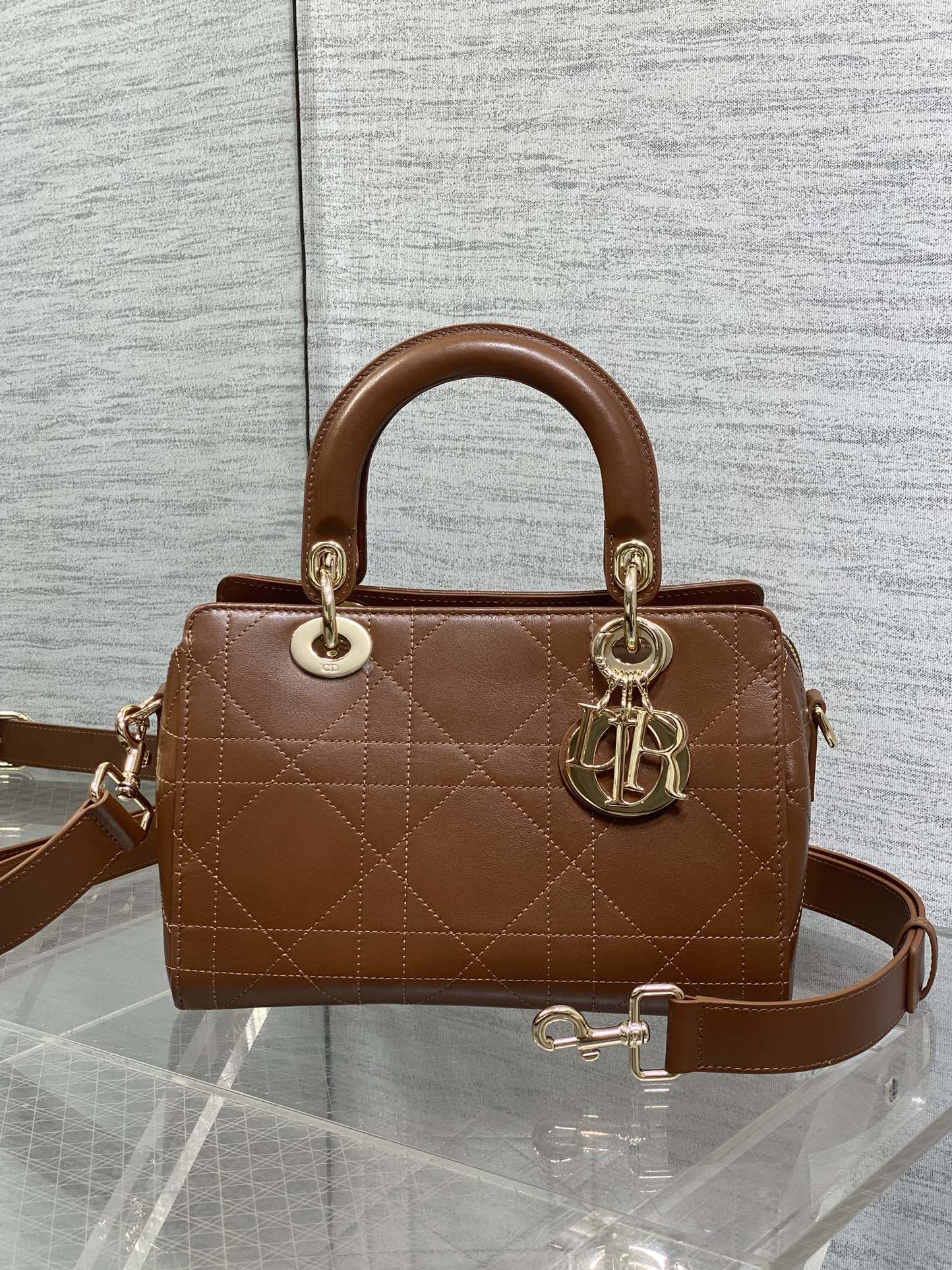 DIOR Lady Dior Coffee-colored plain leather
