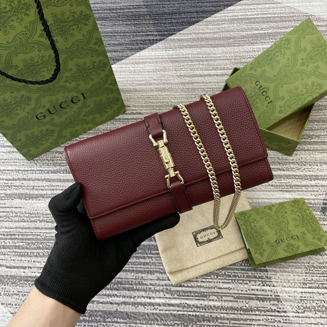 【652681 Wine Red Lychee Pattern Cowhide】gucci Jackie 1961