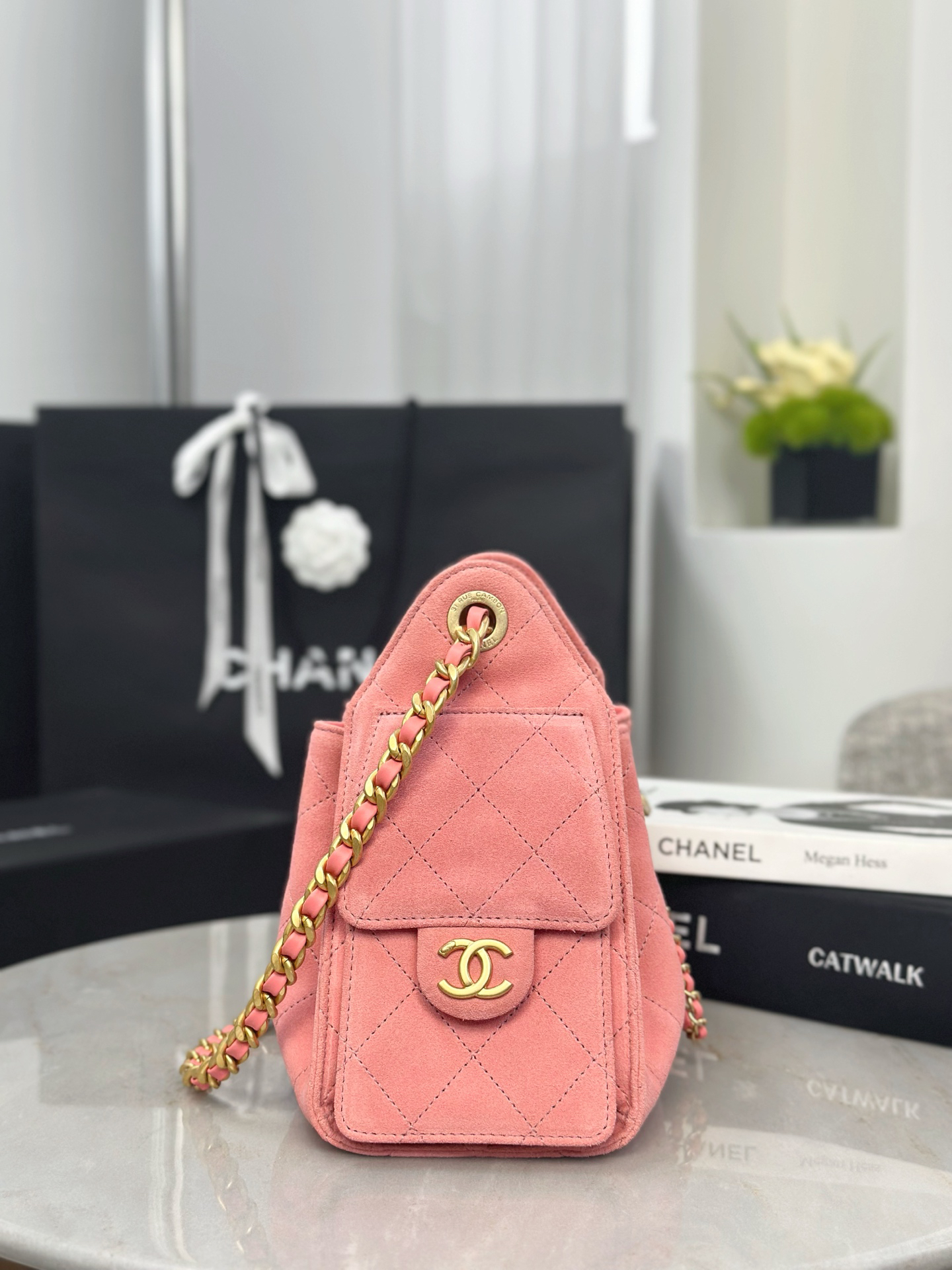 Chanel 25 Bag Mini Leather suede powder