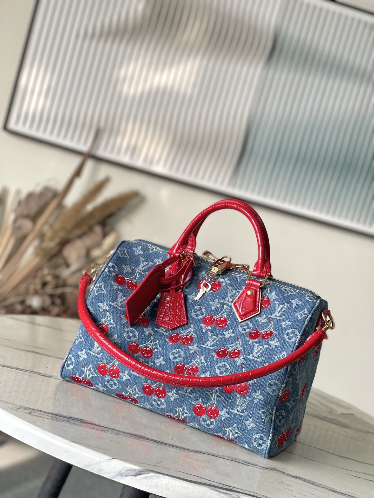 【 M87627 Blue 】LV Speedy Soft 30 handbag