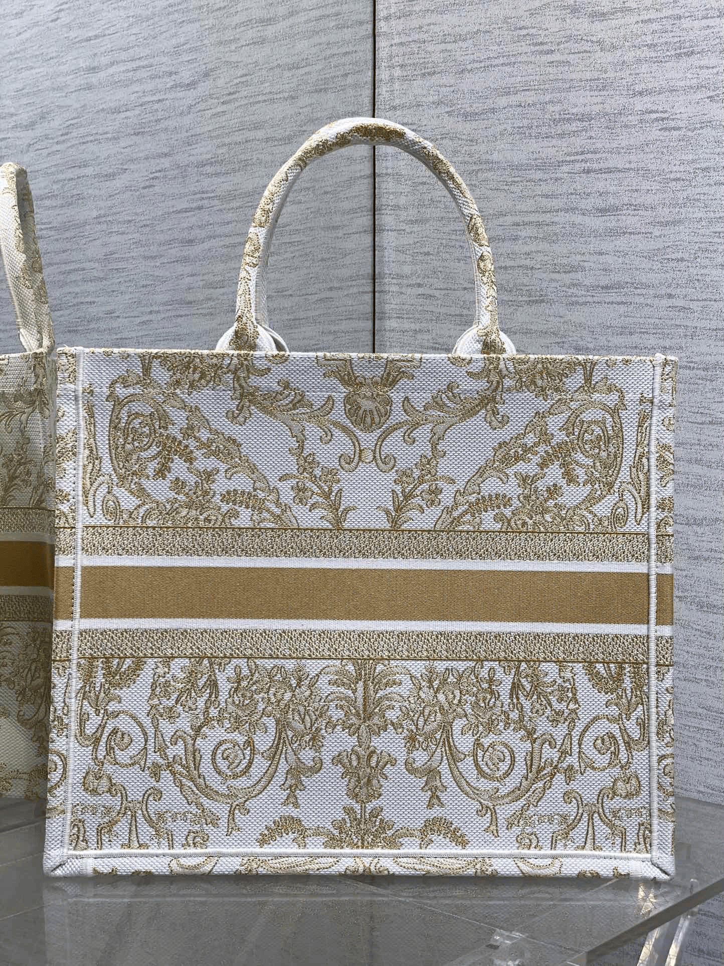 DIOR Book Tote Platinum color scheme + golden embroidery