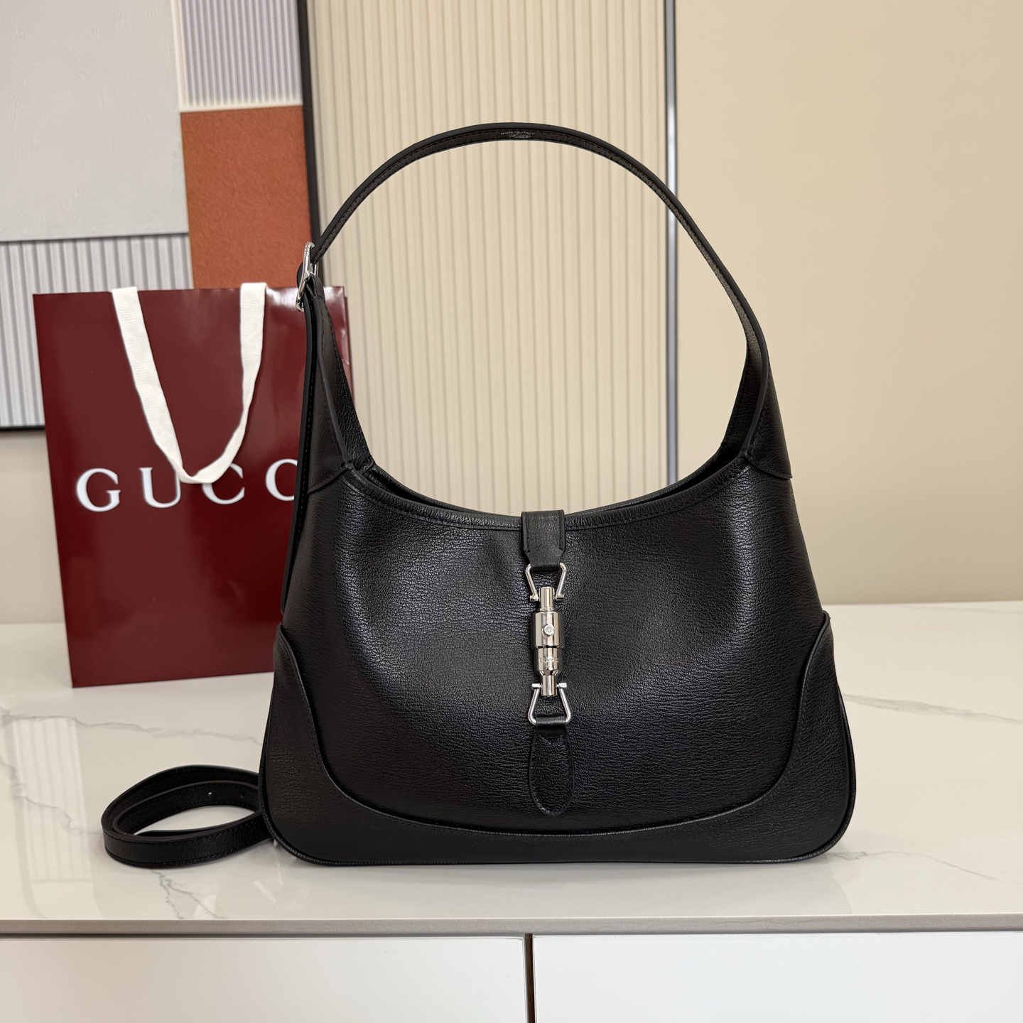 【863136 Black full leather】gucci Jackie 1961