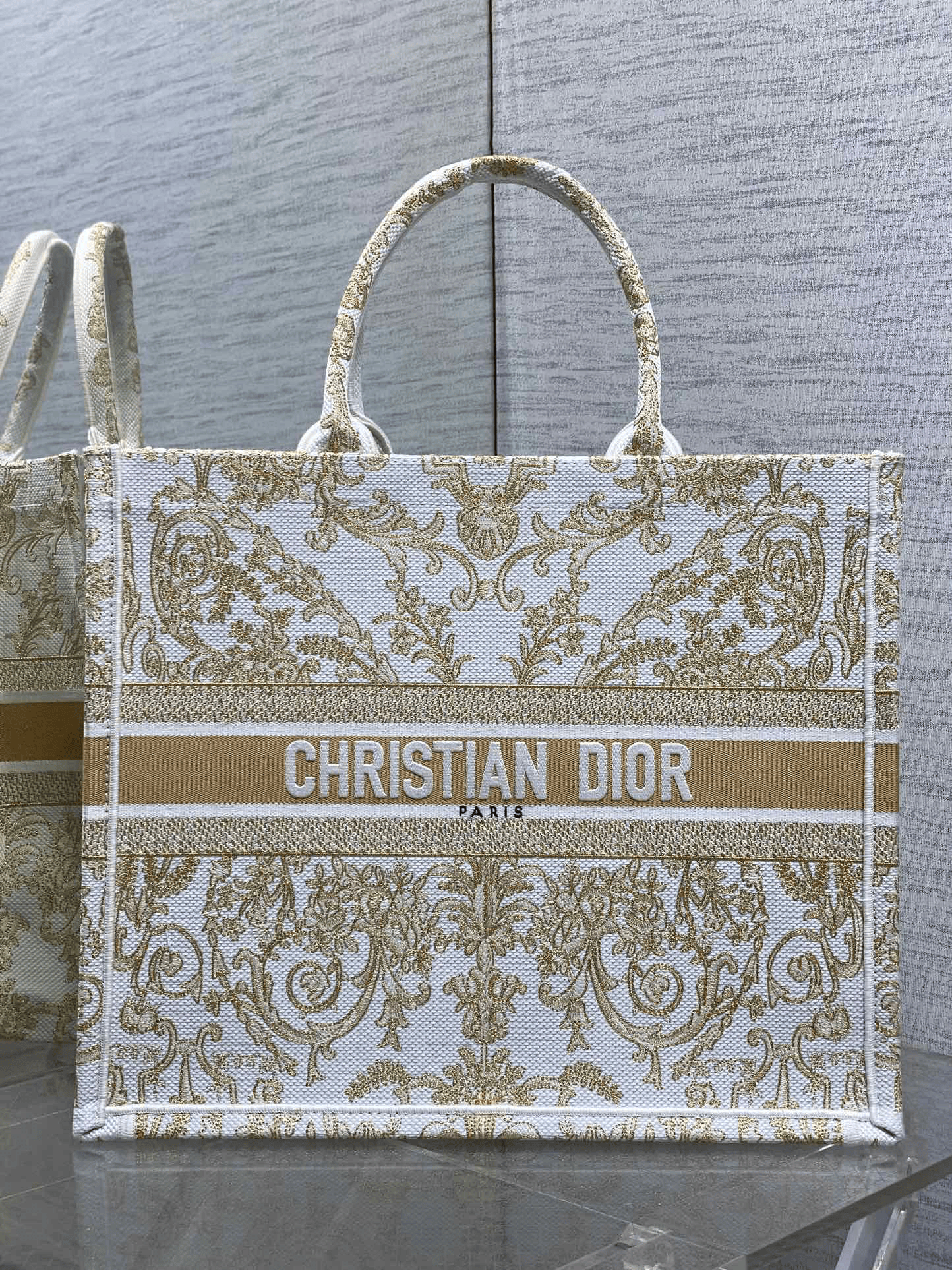 DIOR Book Tote Platinum color scheme + golden embroidery
