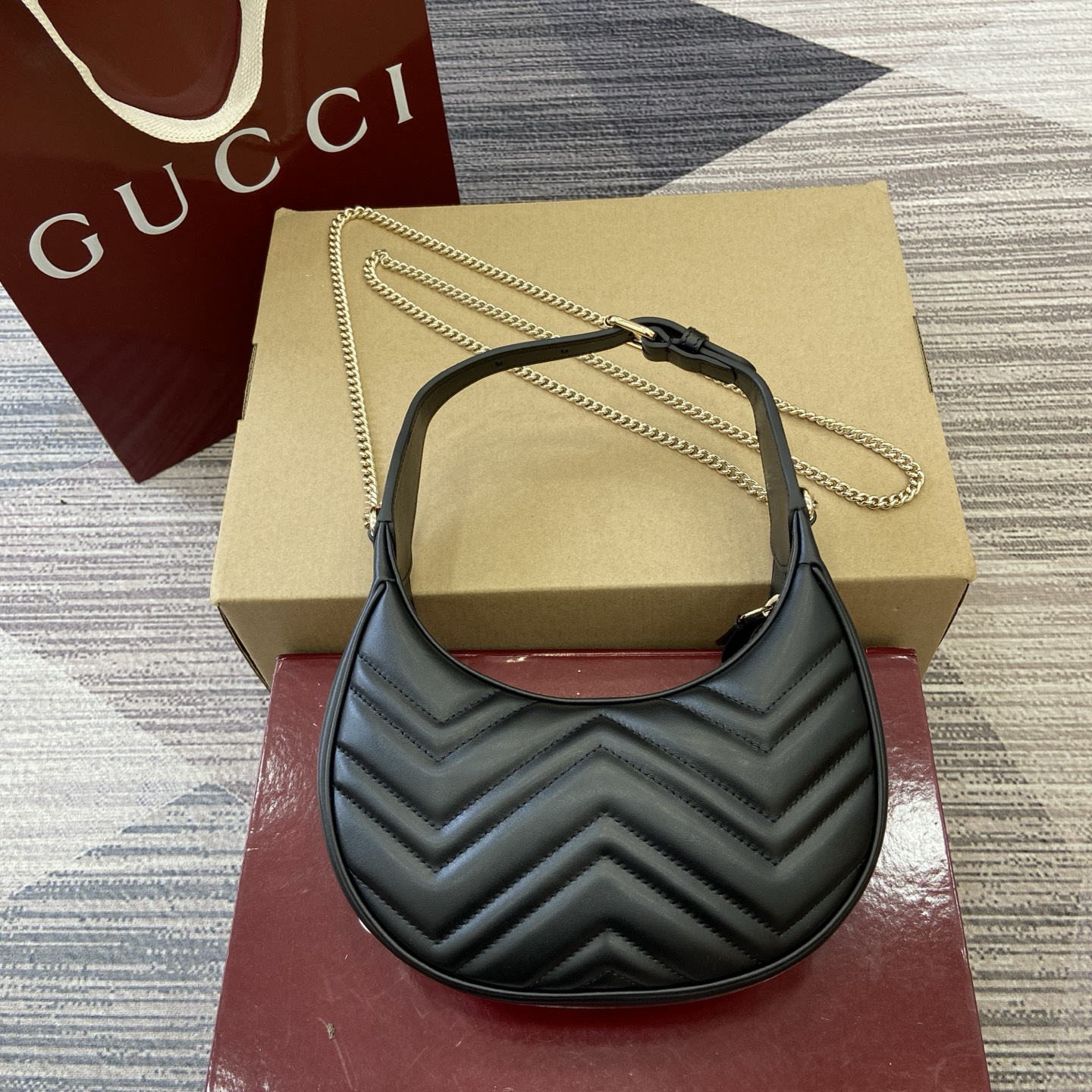 【699514 Black Full Leather】gucci GG Marmont