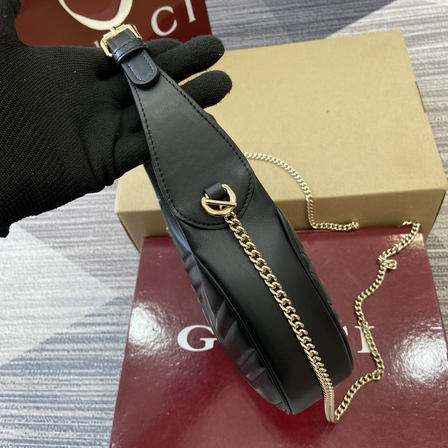 【699514 Black Full Leather】gucci GG Marmont