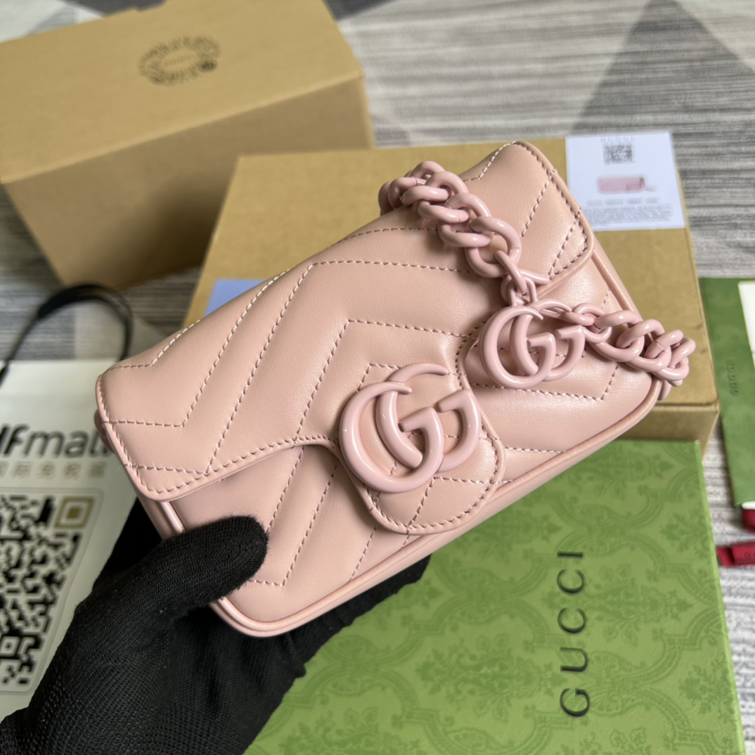 【699757 Pink powder hardware with full leather finish】gucci GG Marmont