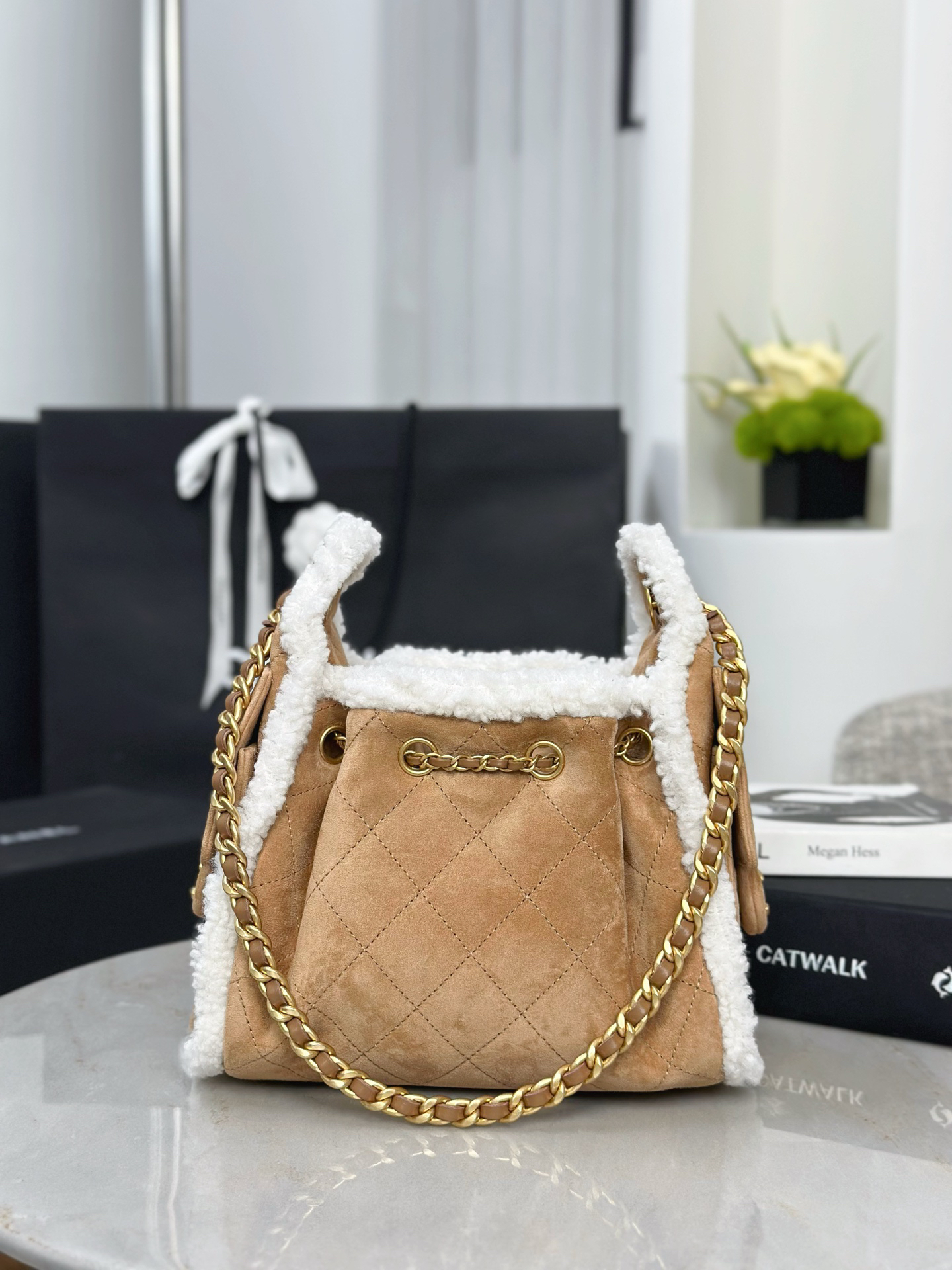 Chanel  Suede lamb hair 25 bag mini