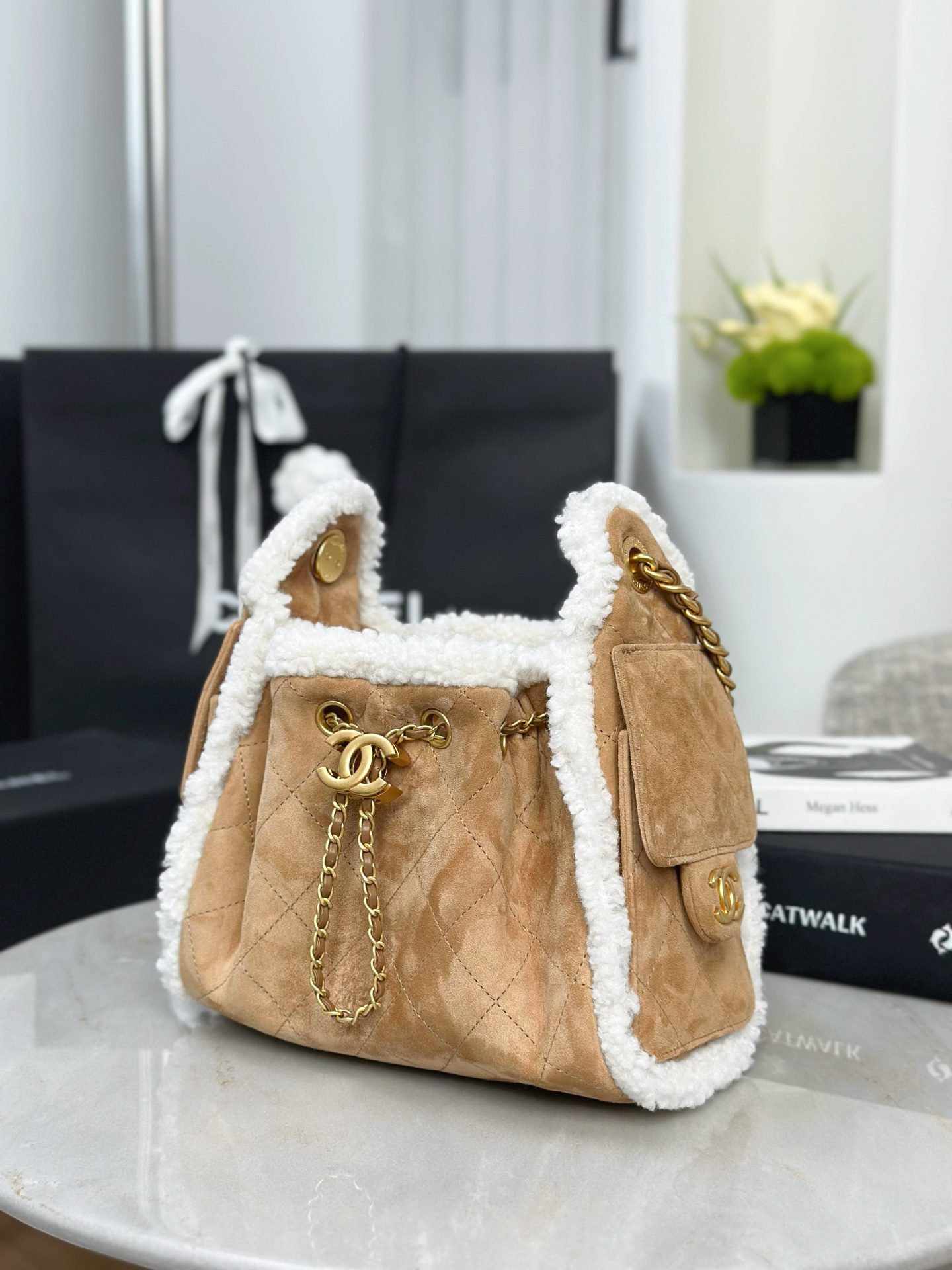 Chanel  Suede lamb hair 25 bag mini